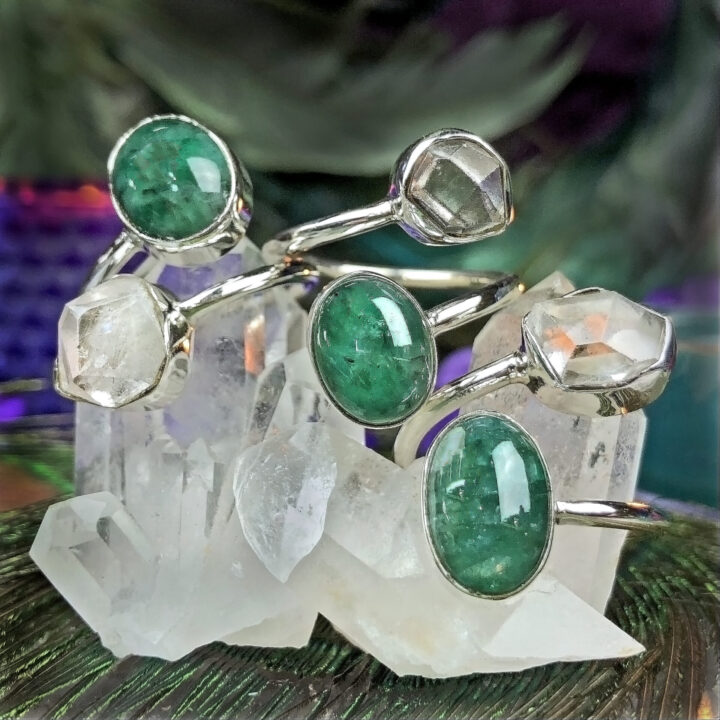 Emerald and Herkimer Diamond Personal Power Ring