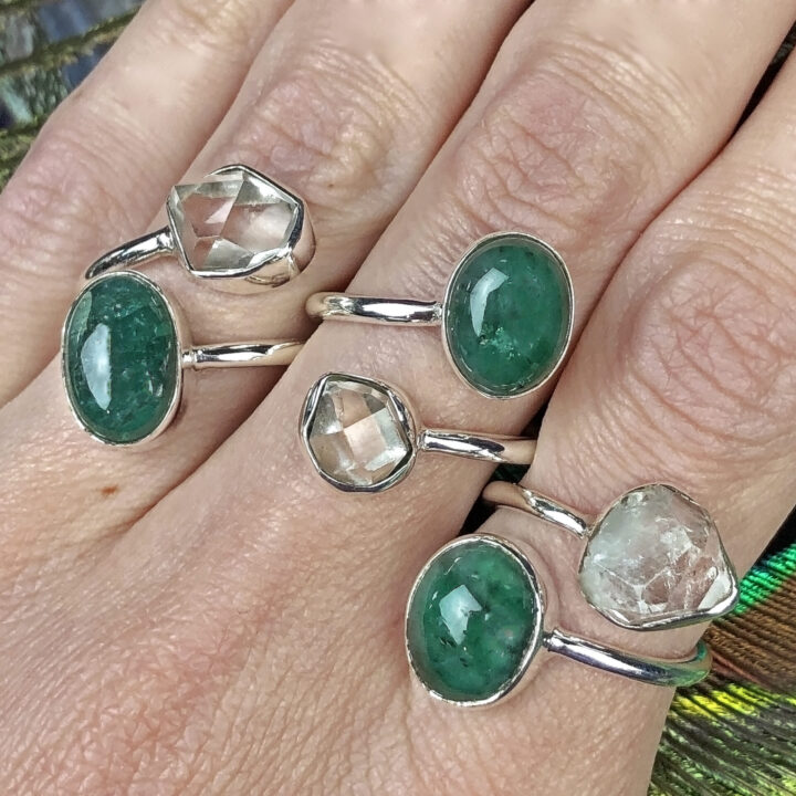 Emerald and Herkimer Diamond Personal Power Ring