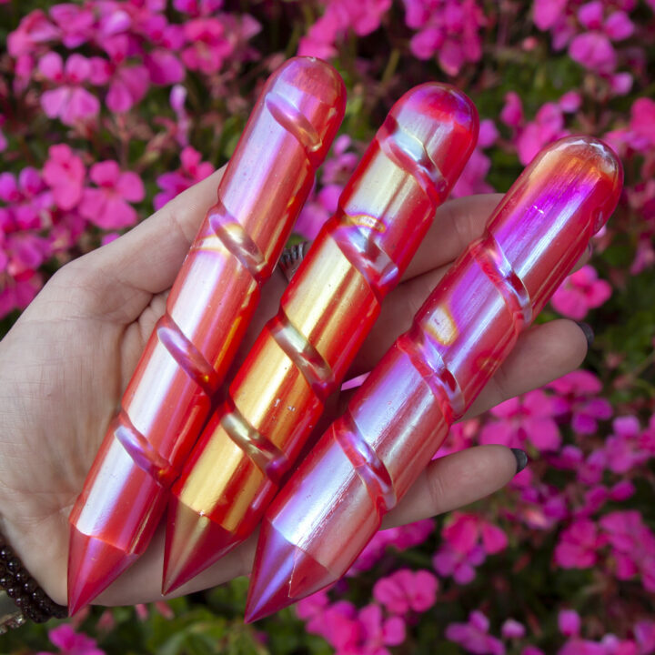 Red Aura Selenite Grounding Root Chakra Wand