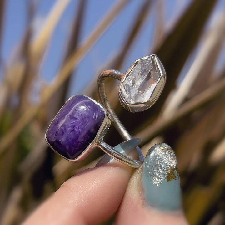 Herkimer and Charoite Spiritual Warrior Ring