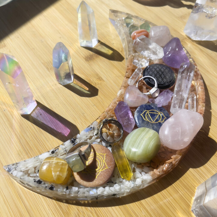 Moonstone and Clear Quartz Magical Moon Tray