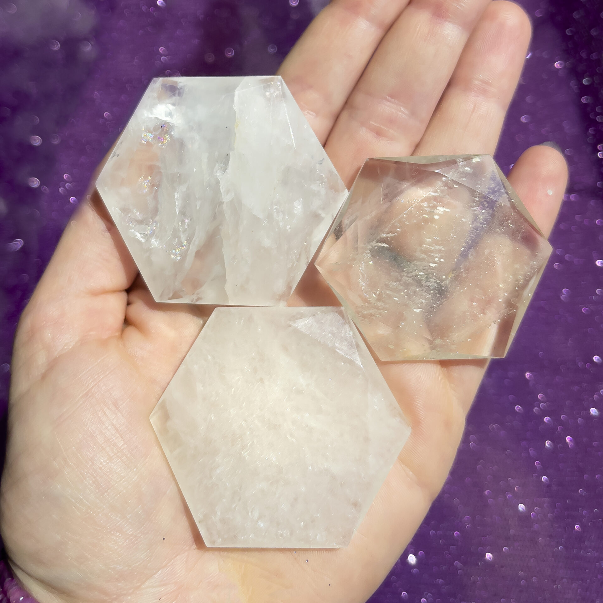 Amplify and Magnify Faceted Clear Quartz Hexagonal Palm Stone - Image 2