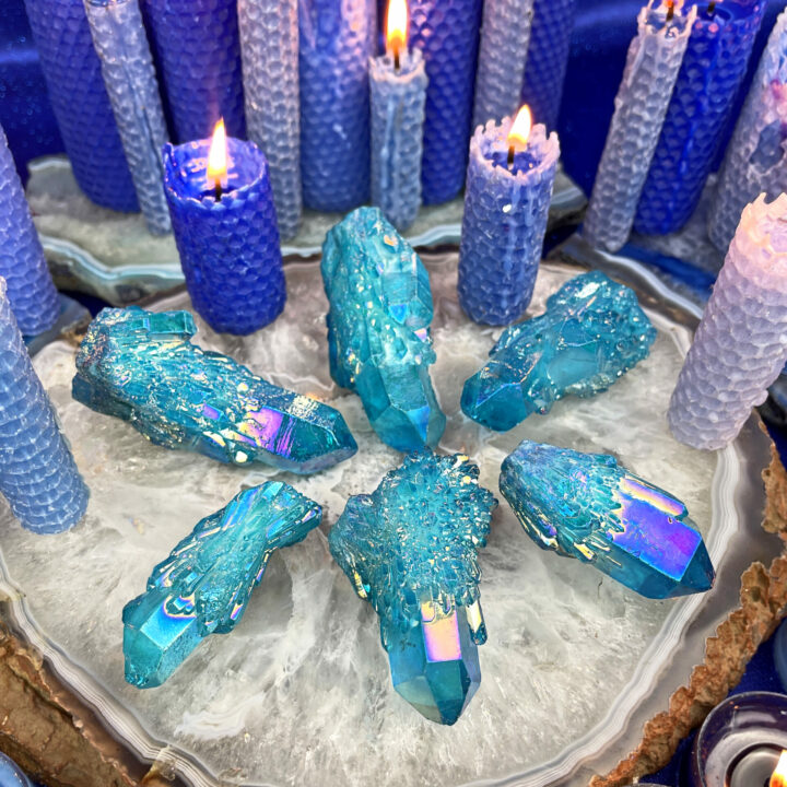 Blue Aura Candle Quartz Point