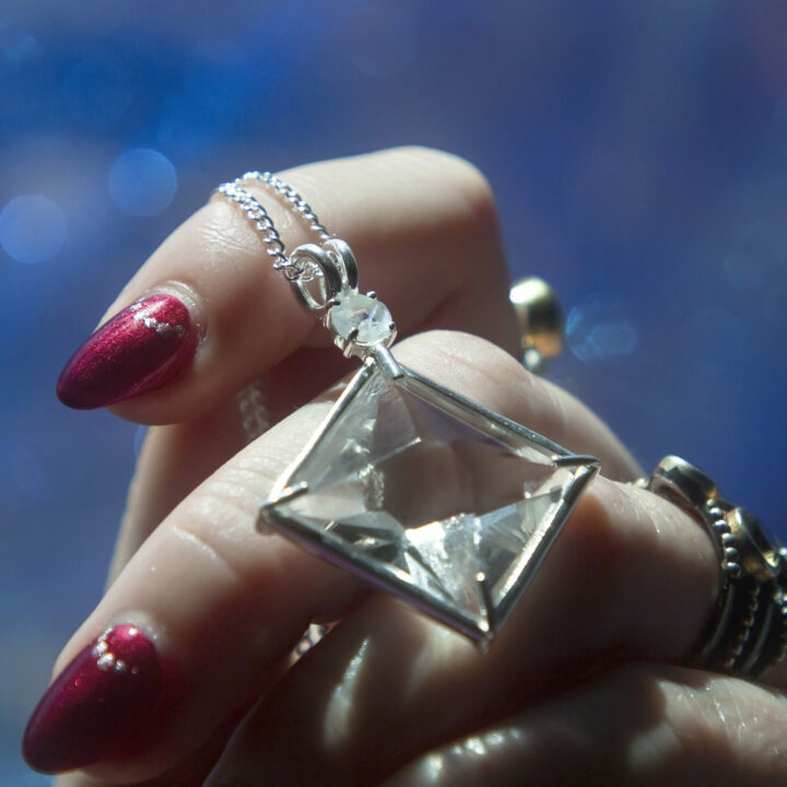 Clear Quartz Magician Pendant with Rainbow Moonstone