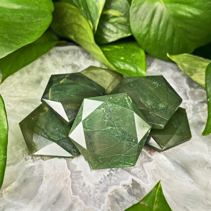 Healing and Abundance Faceted Jade Palm Stone