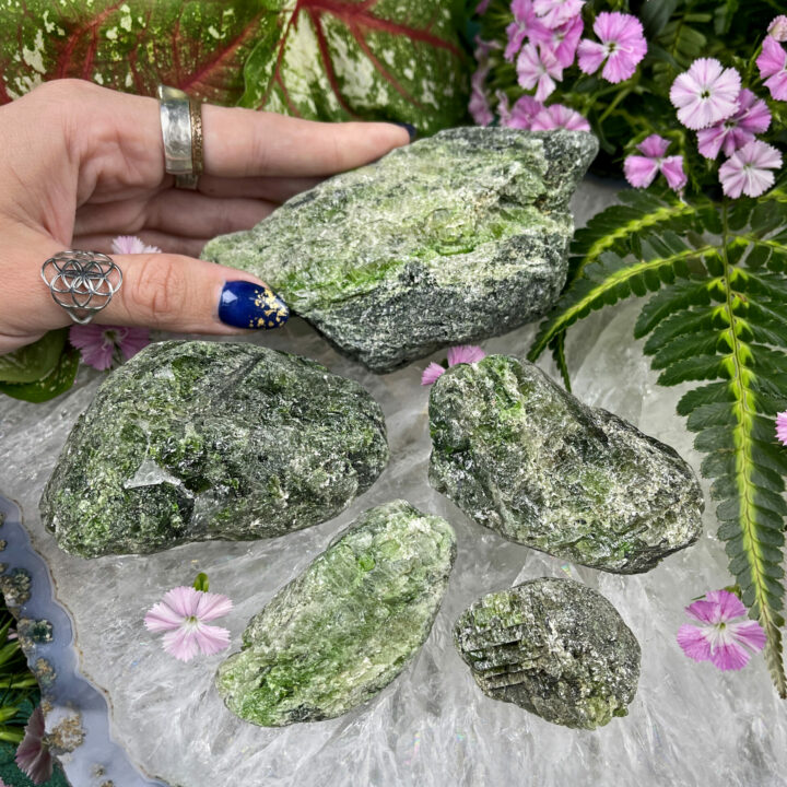 Natural Brazilian Green Diopside in Quartz