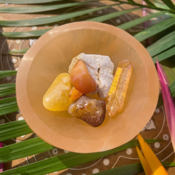 Creative Muse Orange Selenite Bowl with Gem Set