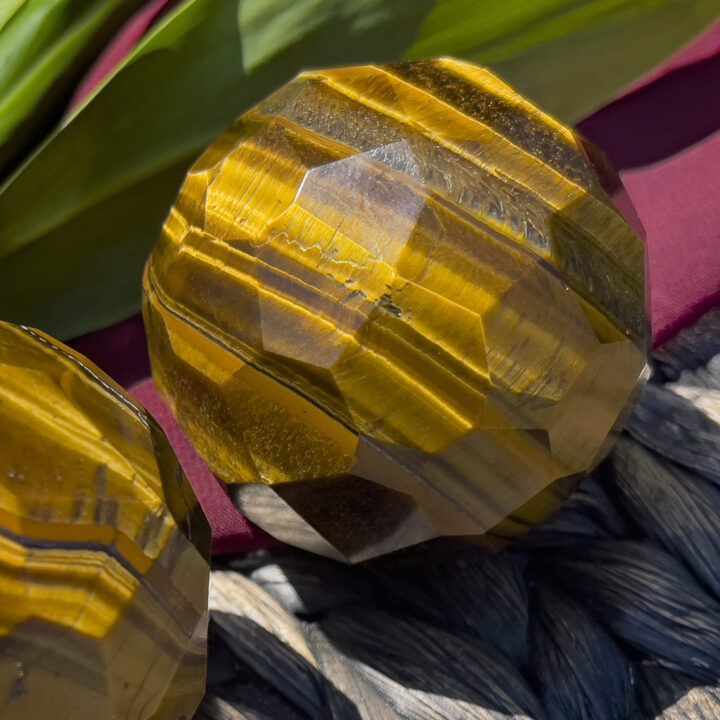 Goddess Athenas Faceted Tigers Eye Sphere