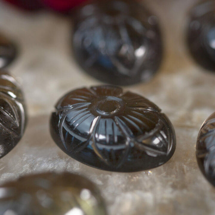 Flower Engraved Smoky Quartz Cabochon