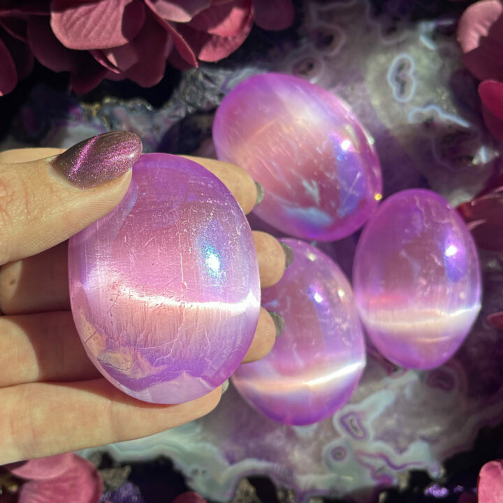 Peaceful Purple Aura Selenite Palm Stone