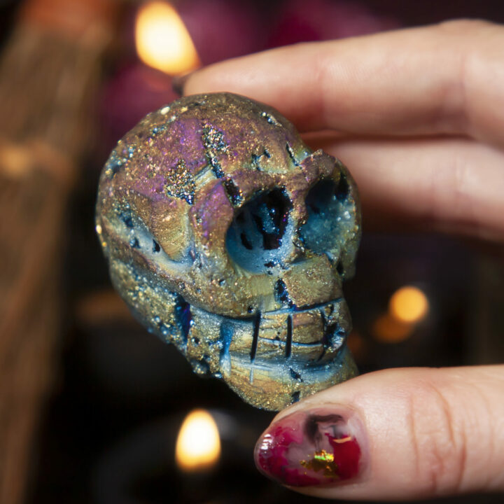 Titanium Aura Sphalerite Skull